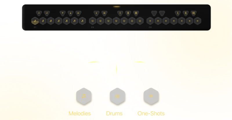 Atlas playable sampler engine with 3-octave piano layout for performing cinematic percussion loops, ethnic sounds, and Bollywood music samples.