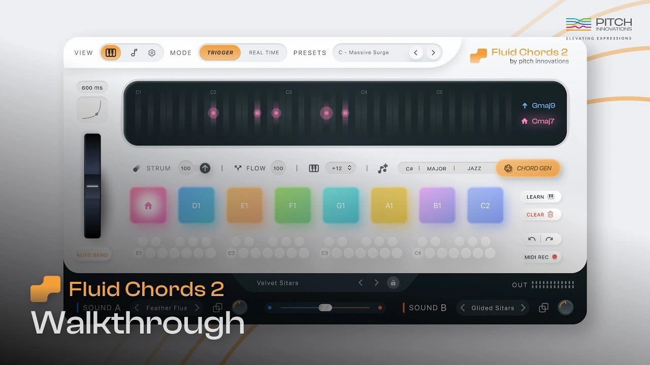 Play overview of Fluid Chords 2 chord bending in action.